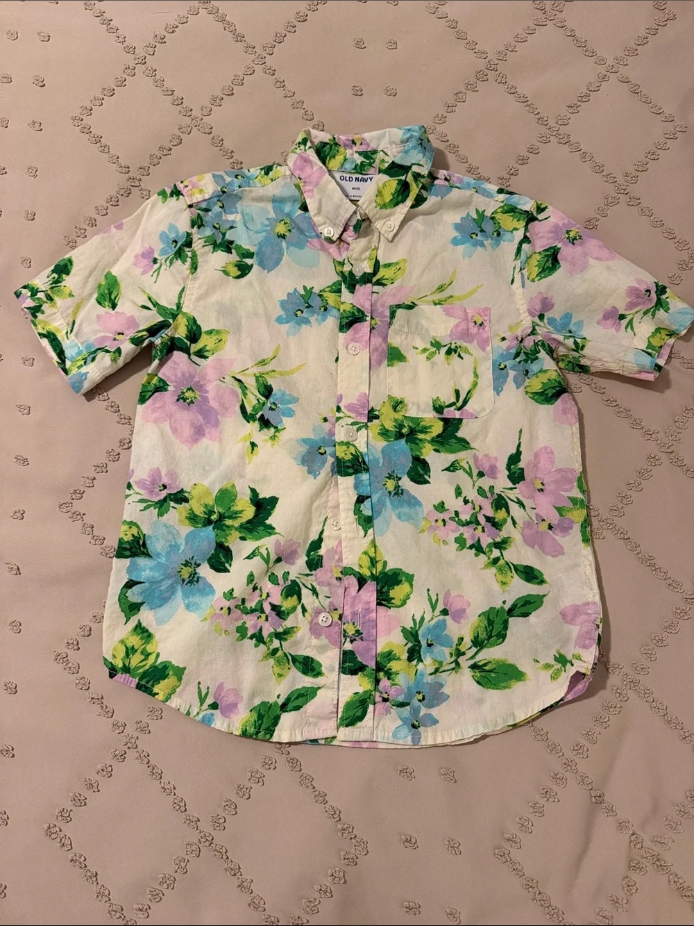 Old Navy Boys' Floral & Tropical Button-Down Shirts - White, Black, Multicolor